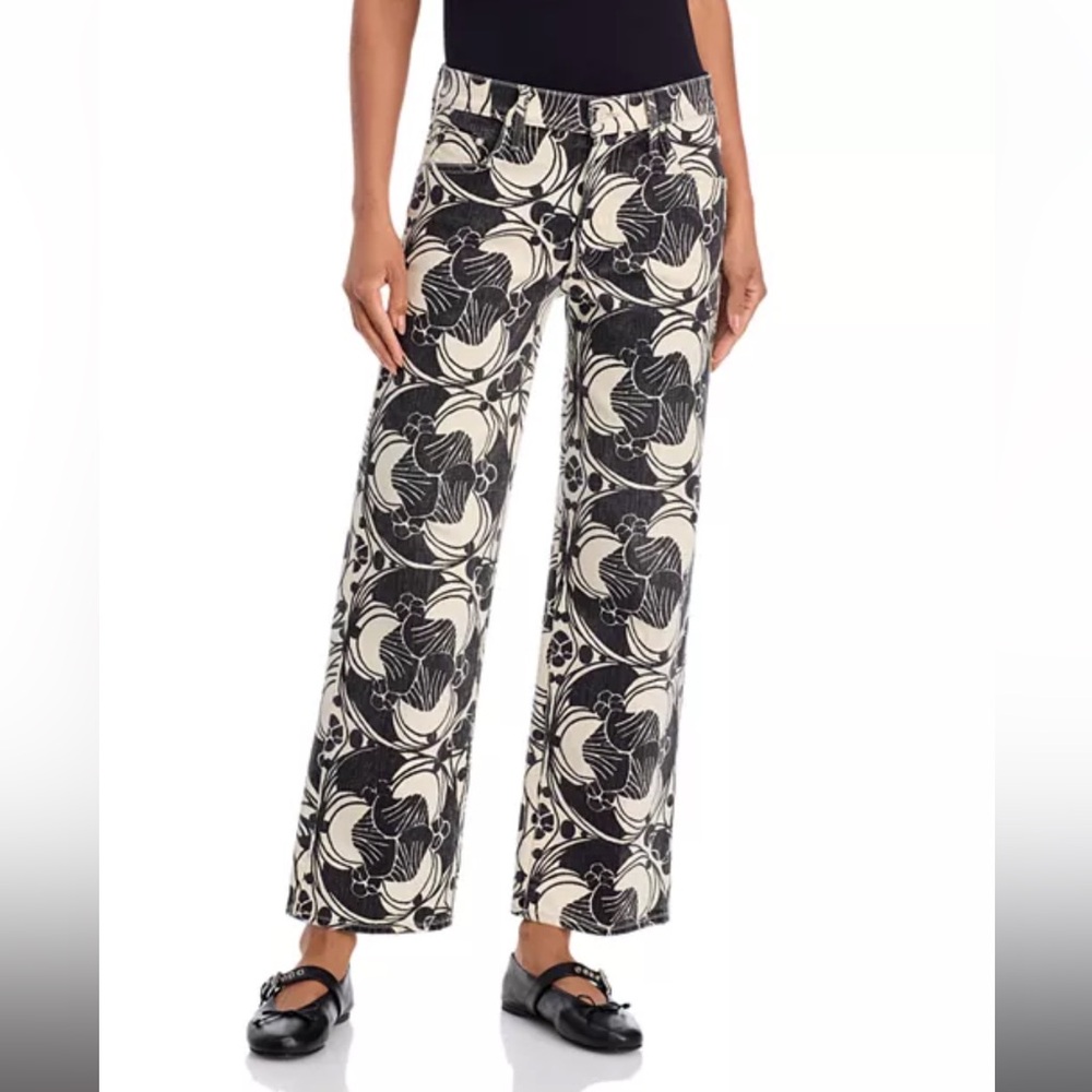 MOTHER The Mid Rise Rambler Zip Ankle Jeans in Curlycue Black And Cream